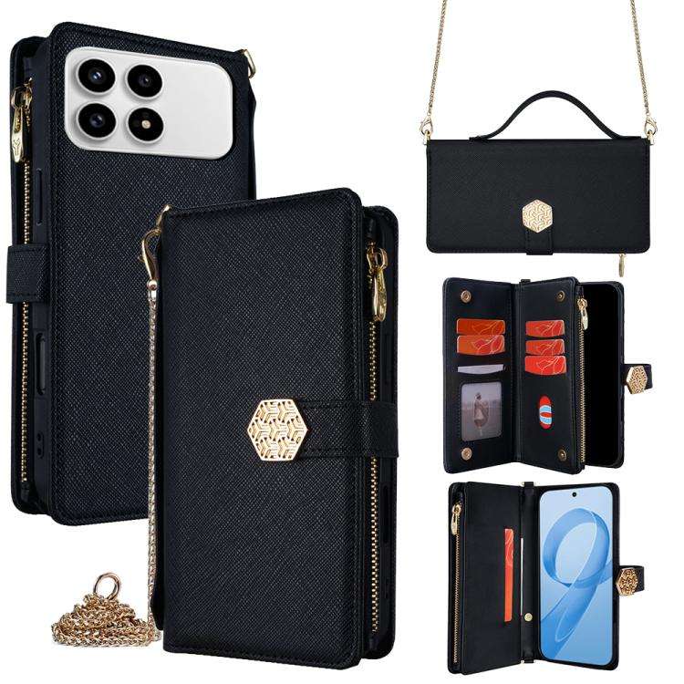 For Redmi K90 5G / Poco F8 Pro Crossbody Handle Cross Texture Leather Phone Case(Black)
