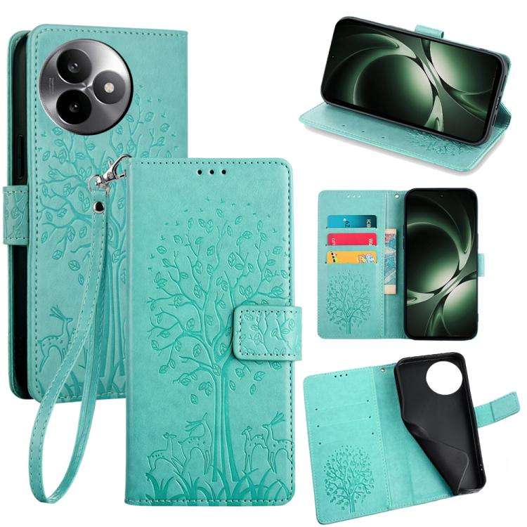 For Redmi K80 Ultra Tree & Deer Embossed Leather Phone Case(Green)