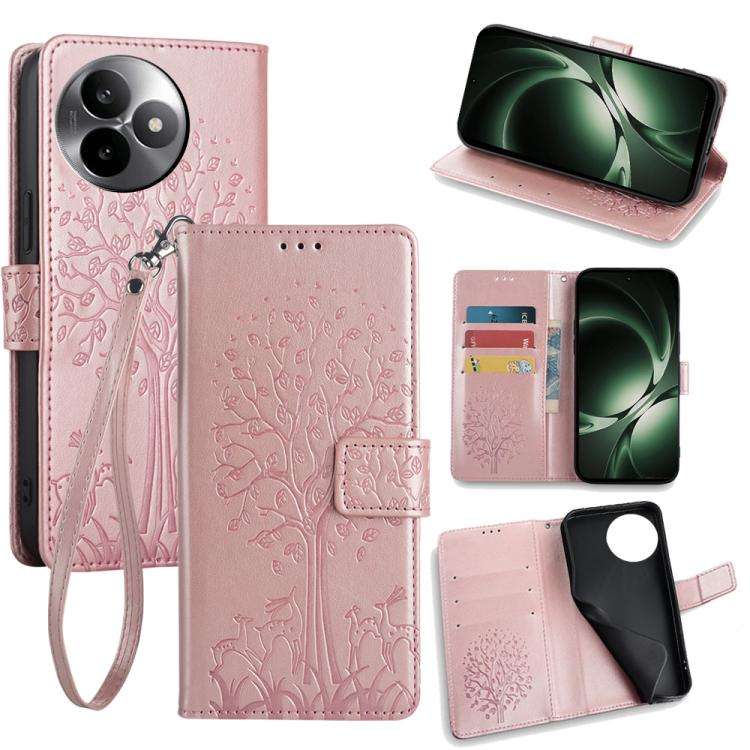 For Redmi K80 Ultra Tree & Deer Embossed Leather Phone Case(Rose Gold)
