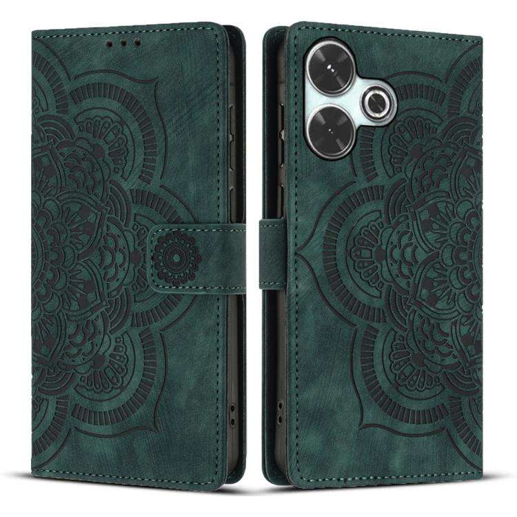 For Redmi 13 4G / 5G Global Mandala Embossed Retro Frosted Leather Phone Case(Green)