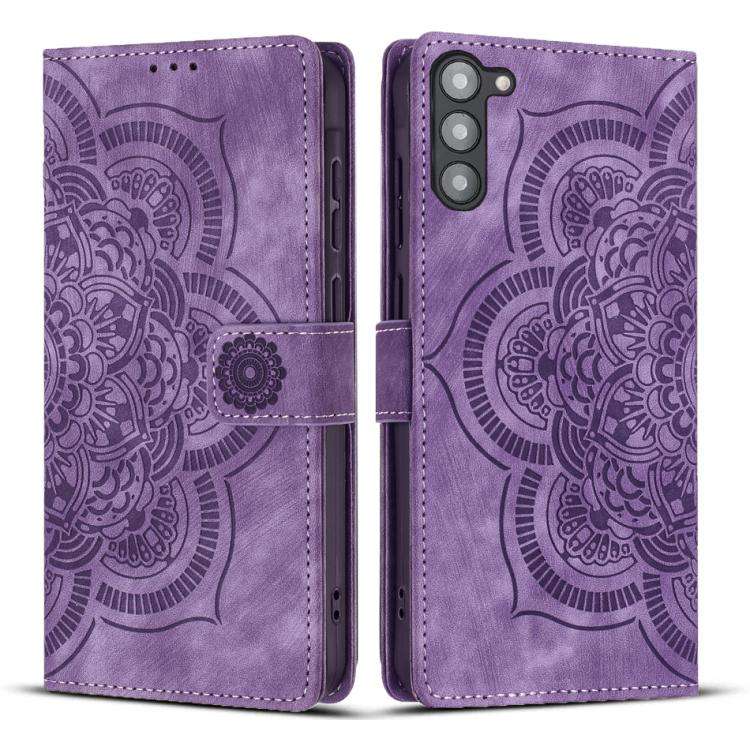 For Samsung Galaxy S23 5G Mandala Embossed Retro Frosted Leather Phone Case(Purple)