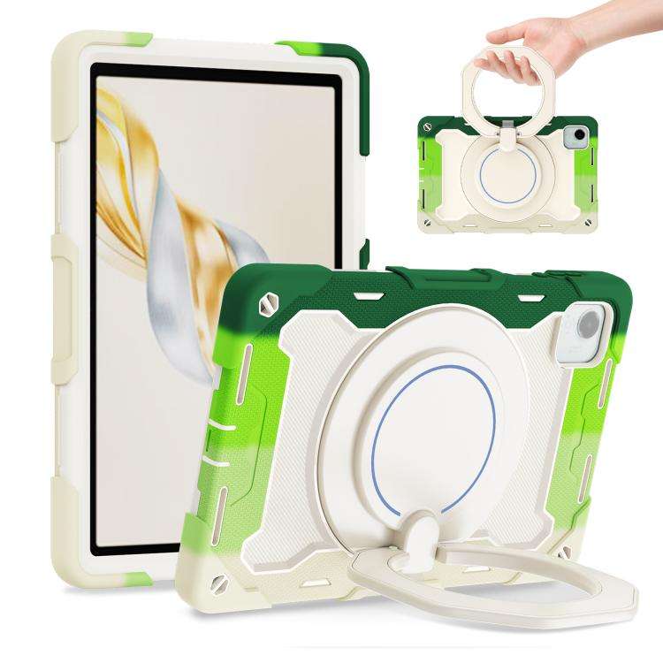 For Honor Pad X9 Pro Armor Portable Rotating Ring Holder Silicone Tablet Case(Colorful Green)
