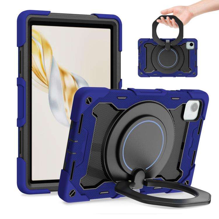For Honor Pad X9 Pro Armor Portable Rotating Ring Holder Silicone Tablet Case(Navy Blue)