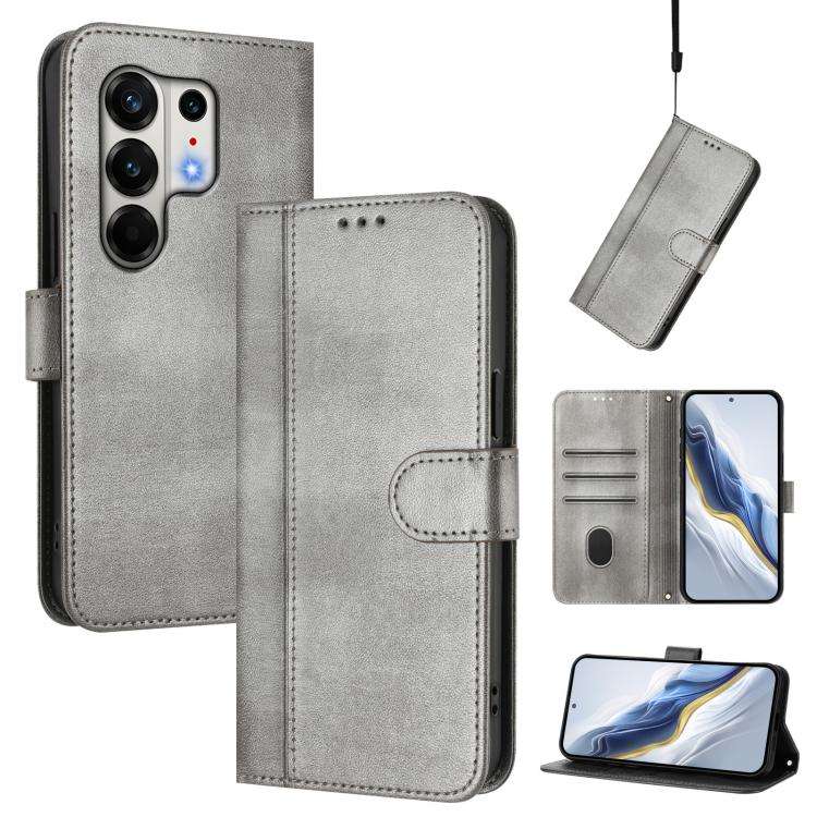 For Tecno Camon 50 Pro 4G Line Splicing Buckle Retro Leather Phone Case(Grey)
