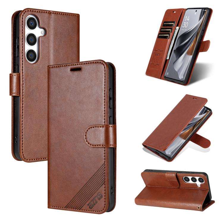 For Samsung Galaxy S24 5G AZNS Sheepskin Texture Flip Leather Phone Case(Brown)