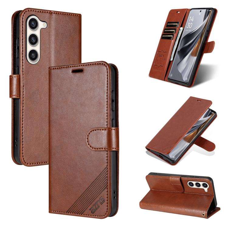 For Samsung Galaxy S23 5G AZNS Sheepskin Texture Flip Leather Phone Case(Brown)