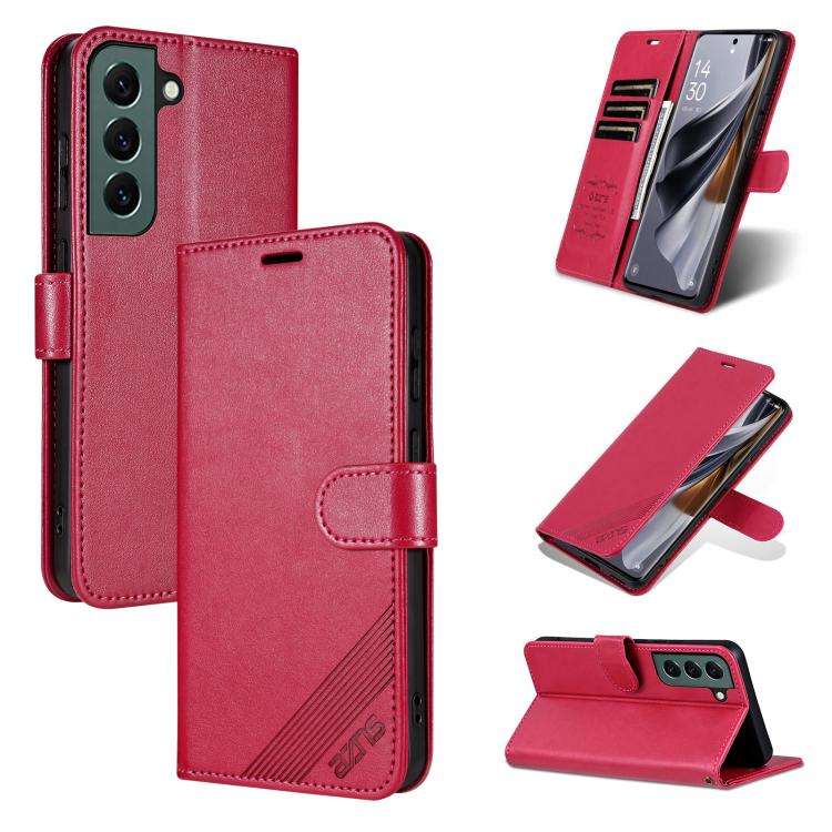 For Samsung Galaxy S22 5G AZNS Sheepskin Texture Flip Leather Phone Case(Red)