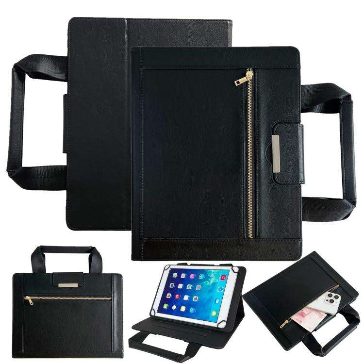 7-8 inch Zipper Handle Retro Leather Tablet Case(Black)