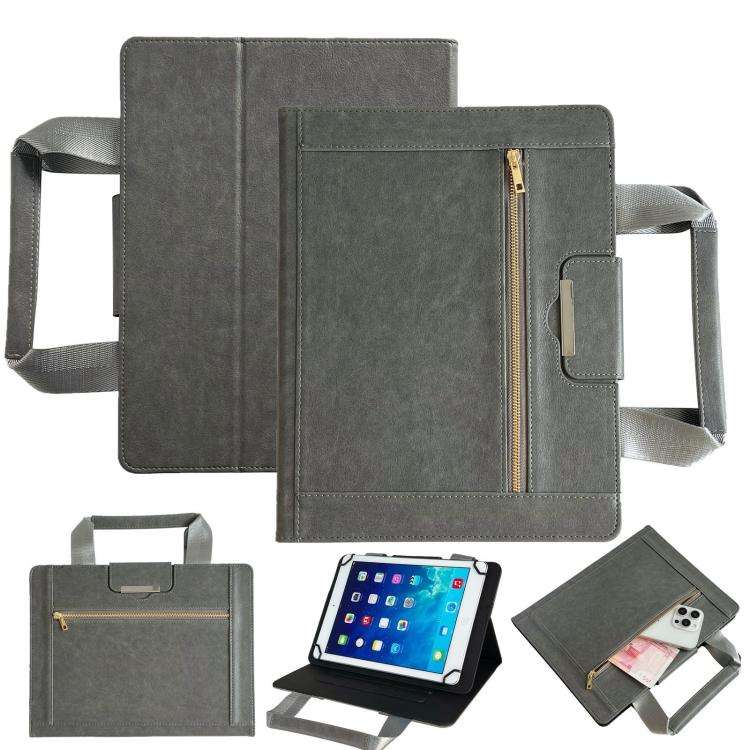 7-8 inch Zipper Handle Retro Leather Tablet Case(Grey)