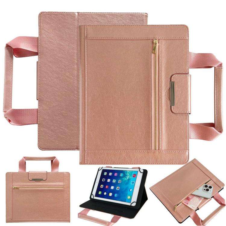 7-8 inch Zipper Handle Retro Leather Tablet Case(Rose Gold)