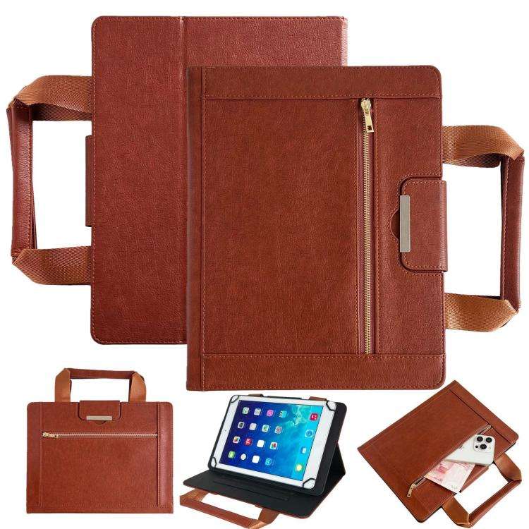 7-8 inch Zipper Handle Retro Leather Tablet Case(Brown)