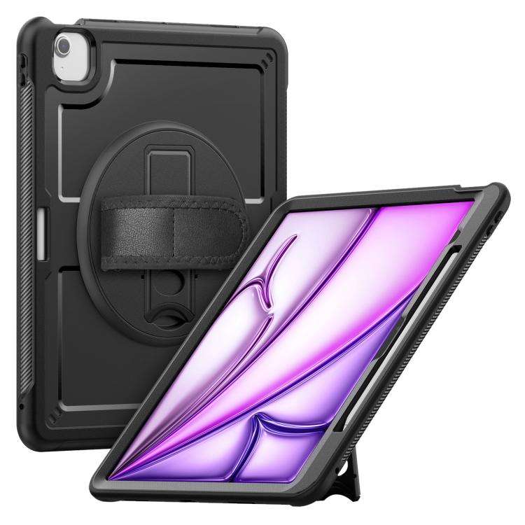 For iPad Air 13 2026 / 2025 / 2024 Honeycomb Hand Grip Turntable Stand Tablet Case(Black)