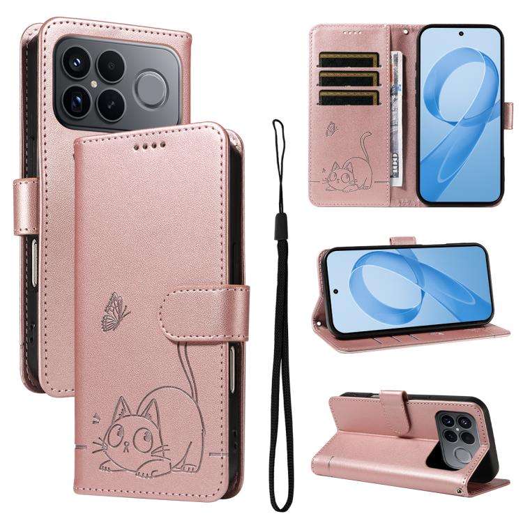 For Redmi K90 Pro Max/Poco F8 Ultra Adorable Cat Embossed Pattern Flip Leather Pho ... (Rose Gold)