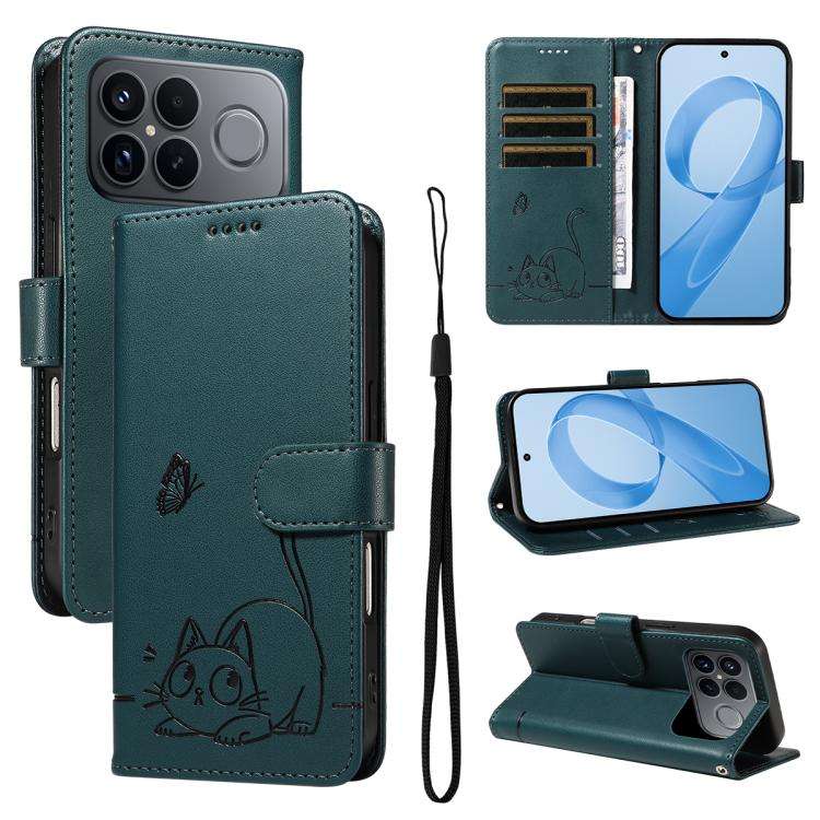 For Redmi K90 Pro Max/Poco F8 Ultra Adorable Cat Embossed Pattern Flip Leather Ph ... (Dark Green)
