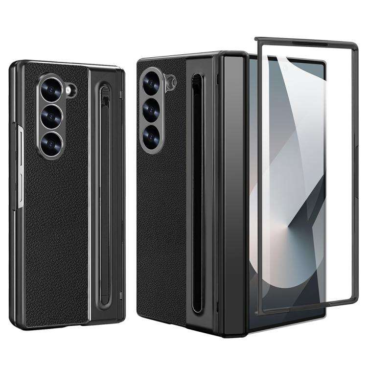 For Samsung Galaxy Z Fold6 5G VIETAO Electroplating Integrated Pen Slot Folding PU Pho ... (Black)