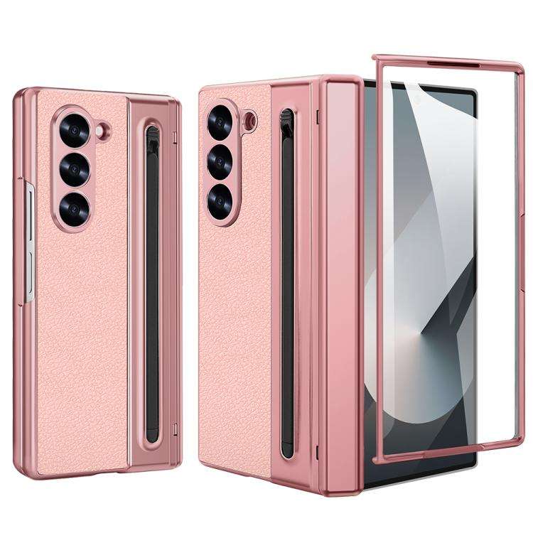 For Samsung Galaxy Z Fold4 5G VIETAO Electroplating Integrated Pen Slot Folding PU Phon ... (Pink)