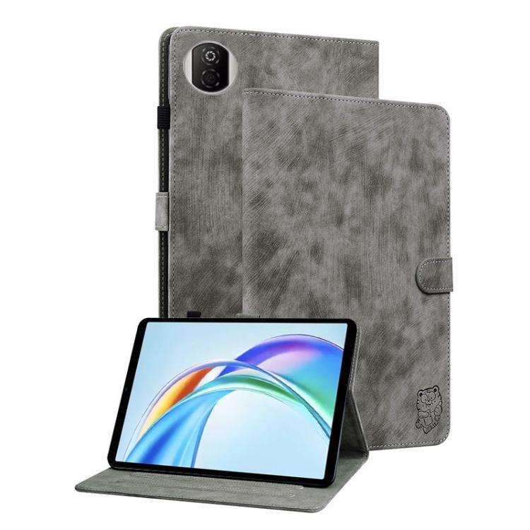 For Honor Pad X7 Embossed Tiger Pattern Leather Tablet Case(Grey)