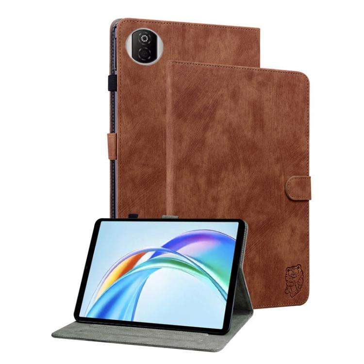 For Honor Pad X7 Embossed Tiger Pattern Leather Tablet Case(Brown)