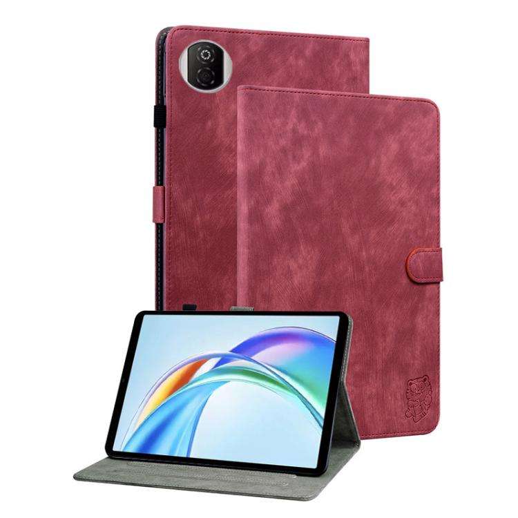 For Honor Pad X7 Embossed Tiger Pattern Leather Tablet Case(Red)