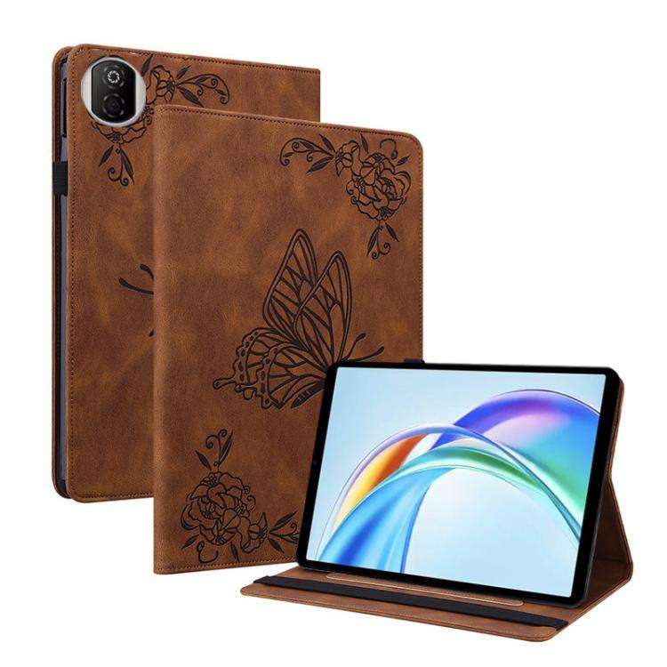 For Honor Pad X7 Butterfly Flower Embossed Leather Tablet Case(Brown)