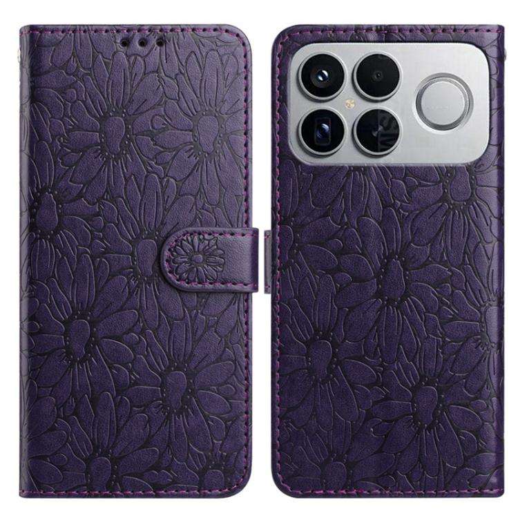 For Redmi K90 / Poco F8 Pro Daisy Embossed Leather Phone Case(Dark Purple)