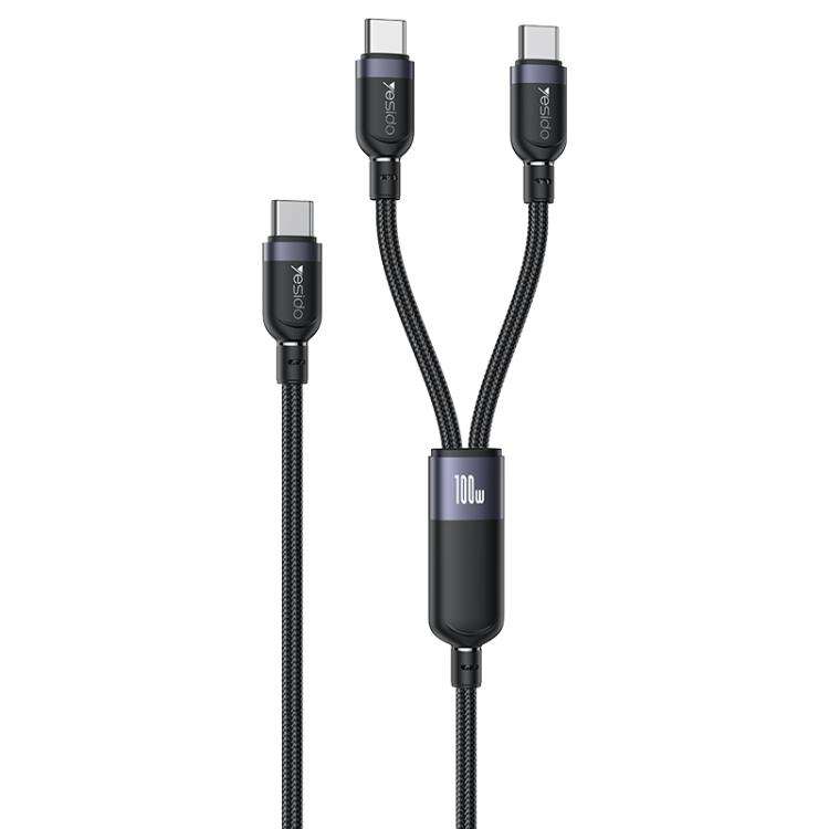Yesido CA92 100W 5A USB-C / Type-C to Dual Type-C 2 in 1 Charging Cable, Length:1.2m(Black)