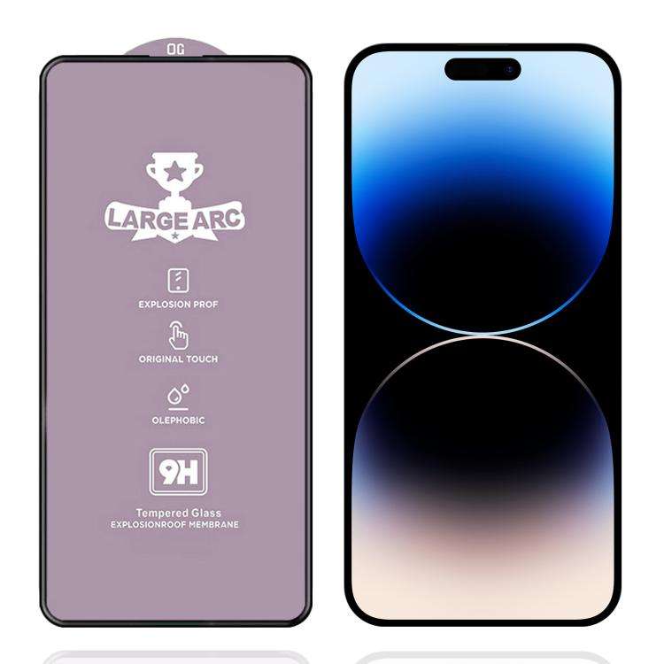 For iPhone 14 Pro Max 9H 0.4mm High Aluminum Large Arc Tempered Glass Film