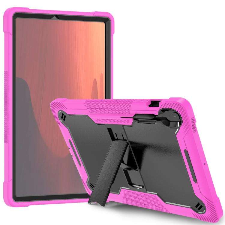 For Samsung Galaxy Tab S10 FE+ Shockproof Silicone Hybrid PC Tablet Case with ... (Black Rose Red)