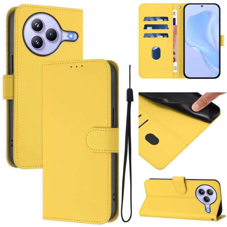 For Xiaomi Civi 5 Pro 5G Skin Feel Solid Color Leather Phone Case with Lanyard(Lemon Yellow)