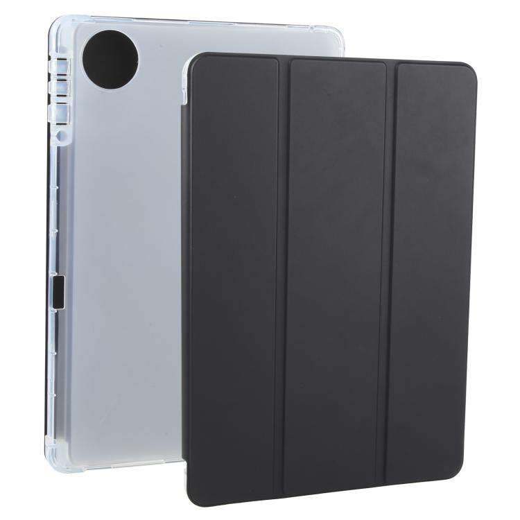 For Honor Pad 10 12.1 3-fold Clear TPU Smart Leather Tablet Case with Pen Slot(Black)