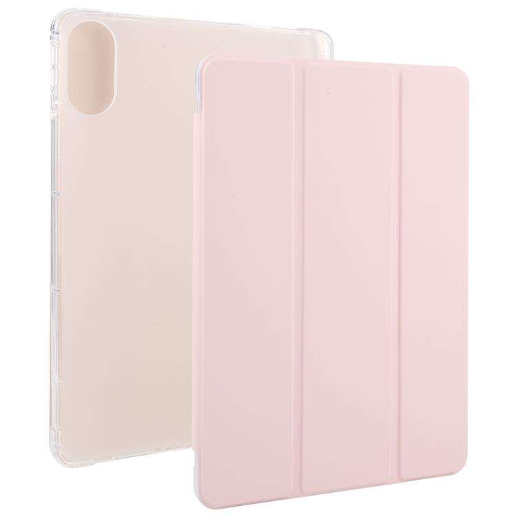 For Xiaomi Redmi Pad 2 3-fold Clear TPU Smart Leather Tablet Case with Pen Slot(Sand Pink)