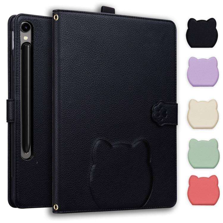 For Samsung Galaxy Tab S10 FE+ / S11 Cat Skin-feel Litchi Leather Tablet Case(Black)
