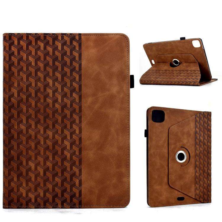 For iPad Air 11 2026 / 2025 / 2024 Rotatable Building Blocks Embossed Smart Leather Ta ... (Brown)