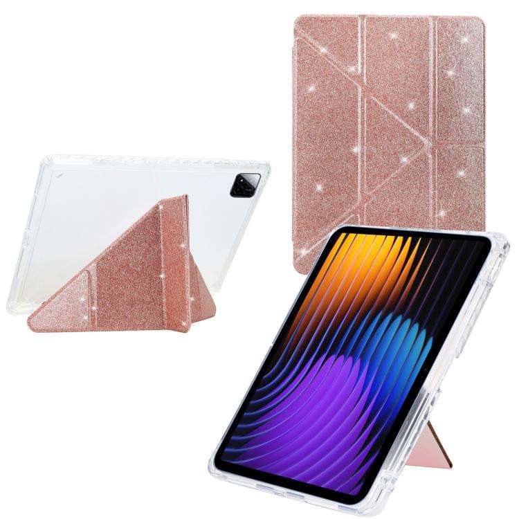 For Xiaomi Pad 7 / 7 Pro Y-Fold Clear Acrylic Glitter Smart Leather Tablet Case(Rose Gold)