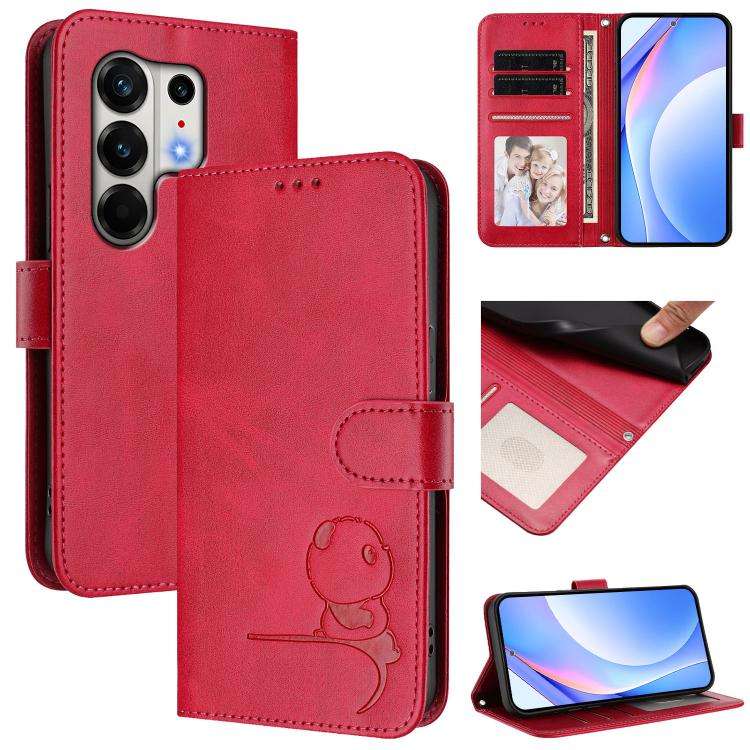 For Tecno Camon 50 Pro 4G Litter Panda Embossing RFID Leather Phone Case with Lanyard(Rose Red)