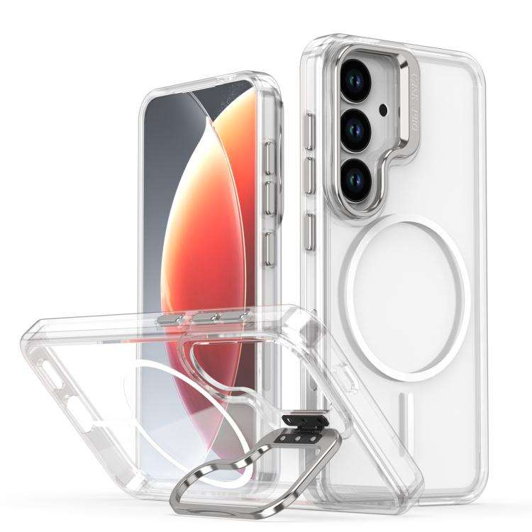 For Samsung Galaxy S25 / S24 5G Bright Color Clear MagSafe Lens Frame Holder Phone Case(White)