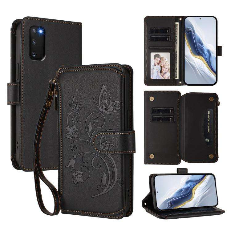 For Samsung Galaxy S20 FE Butterfly Love Flower Multi-card Zipper Wallet Leather Phone Case(Black)
