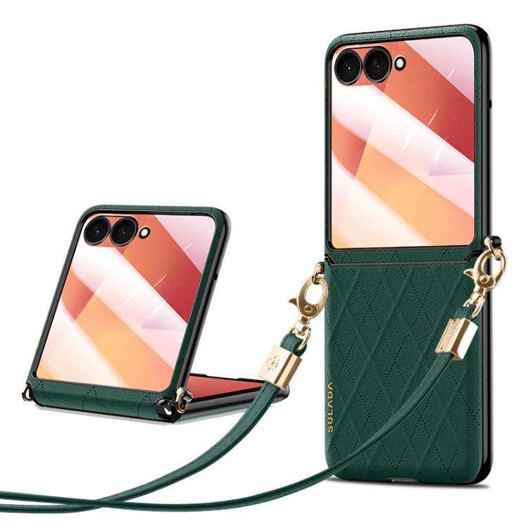 For Samsung Galaxy Z Flip7 5G SULADA Elegant Rhombic Texture Folding Phone Case with L ... (Green)