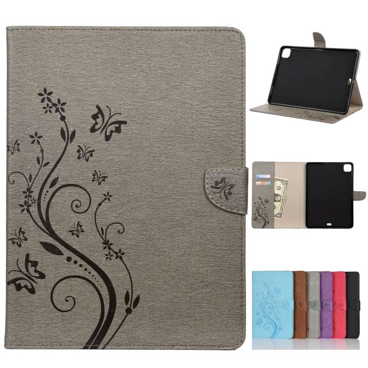 For iPad Pro 11 (2020) Butterfly Flower Embossing Pattern Horizontal Flip Leather Table ... (Grey)