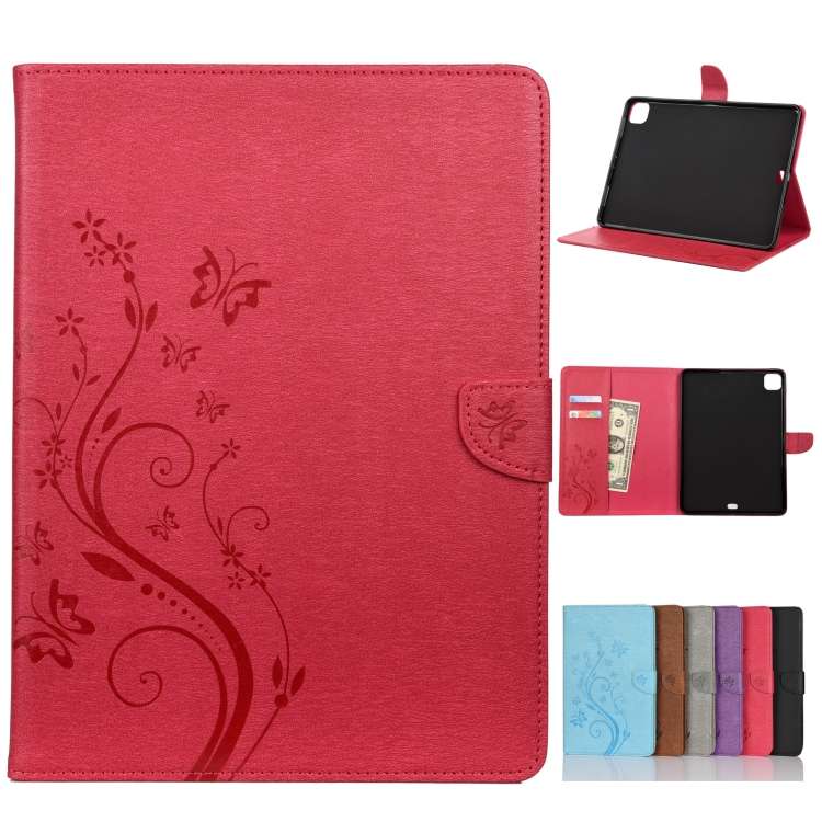 For iPad Pro 11 (2020) Butterfly Flower Embossing Pattern Horizontal Flip Leather Ta ... (Magenta)
