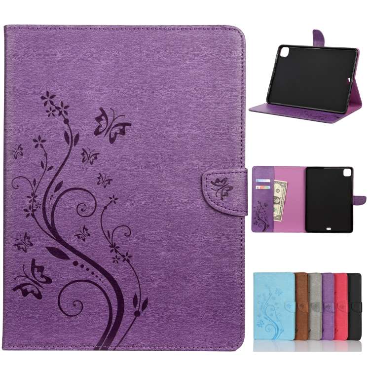 For iPad Pro 11 (2020) Butterfly Flower Embossing Pattern Horizontal Flip Leather Tab ... (Purple)