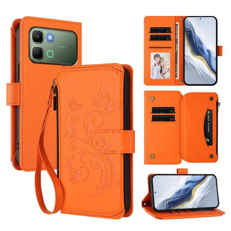 For Infinix Note Edge 5G Butterfly Love Flower Multi-card Zipper Wallet Leather Phone Case(Orange)