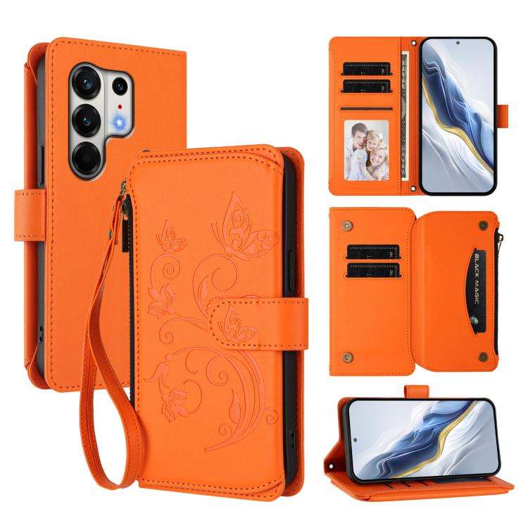 For Tecno Camon 50 Pro 4G Butterfly Love Flower Multi-card Zipper Wallet Leather Phon ... (Orange)