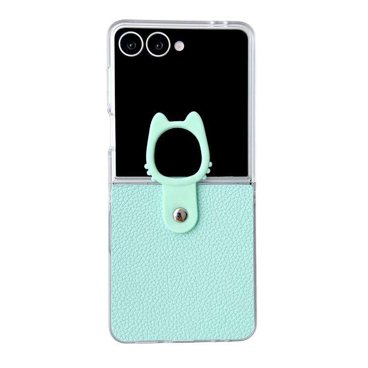 For Samsung Galaxy Z Flip7 5G Transparent Frame Jelly PU + PC Phone Case with Rin ... (Mint Green)