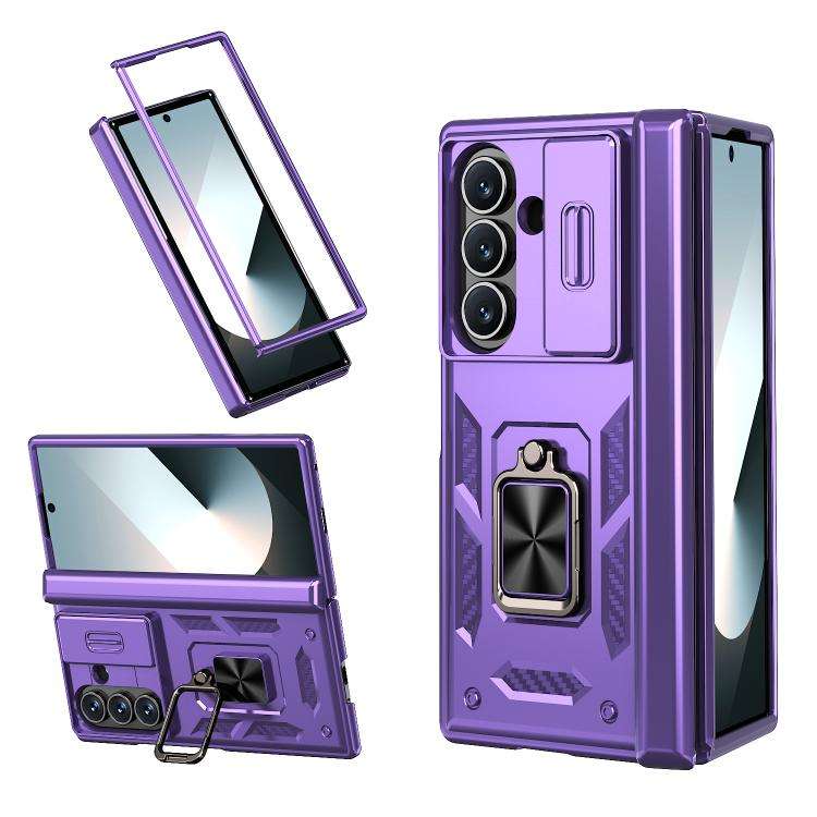 For Samsung Galaxy Z Fold7 5G Kalebol Sliding Window Hinge Phone Case with Ring Stand(Purple)