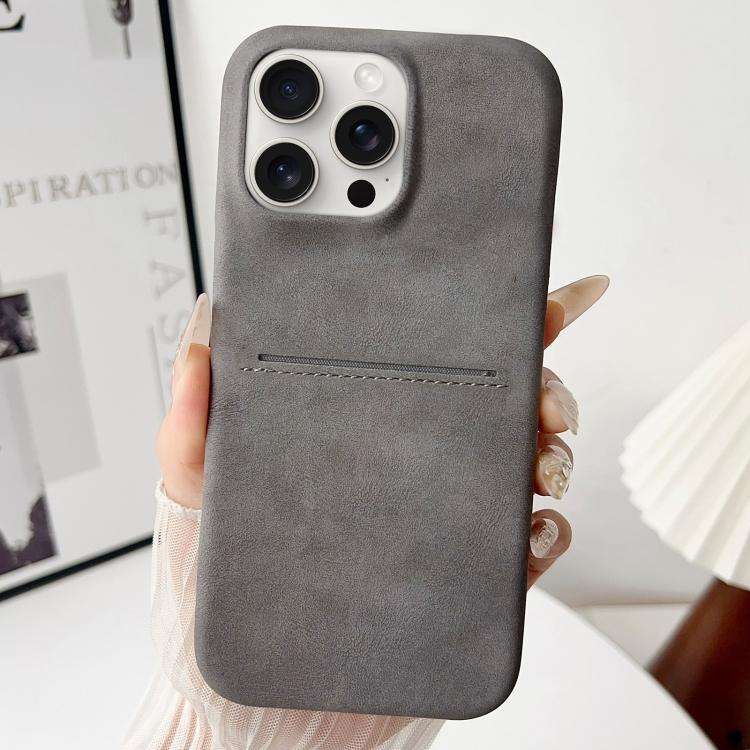 For iPhone 15 Pro Skin Feel Sheepskin Card Slot Phone Case(Grey)