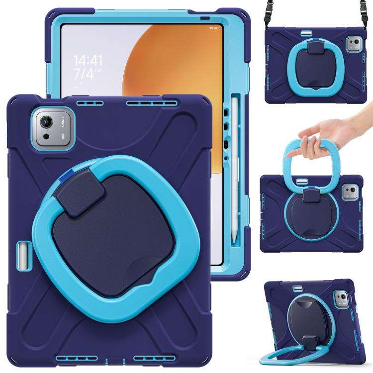For Xiaomi Pad 7S Pro 12.5 Silicone Hybrid PC Tablet Case with Holder & Shoul ... (Navy Blue Blue)