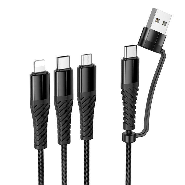 hoco X123 Victory USB/Type-C to 8 Pin, Type-C and Micro USB 3 in 2 Charging Cable, Len ... (Black)