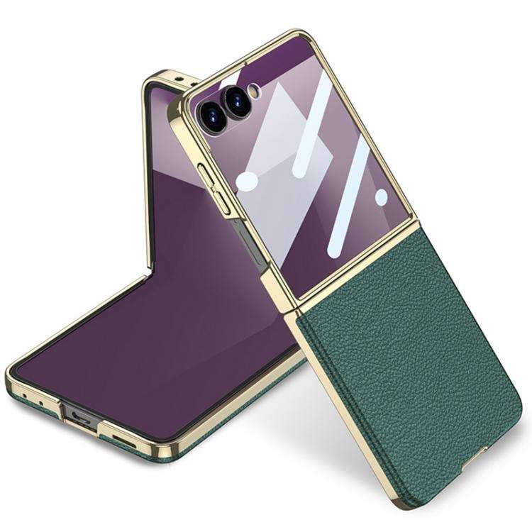 For Samsung Galaxy Z Flip7 5G GKK Integrated Plating Leather Phone Case(Green)