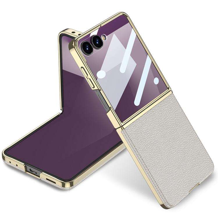 For Samsung Galaxy Z Flip7 5G GKK Integrated Plating Leather Phone Case(Titanium Grey)